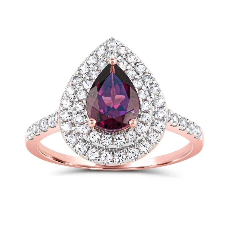 engraved wedding rings for ladies-ROSE GOLD FASHION RING WITH PEAR SHAPED PURPLE GARNET