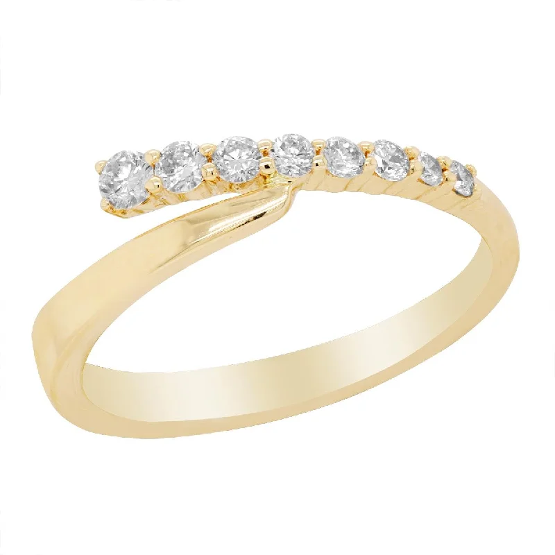 personalized ladies rings-YELLOW GOLD BYPASS STYLE FASHION RING WITH 8 ROUND DIAMONDS, .24 CT TW