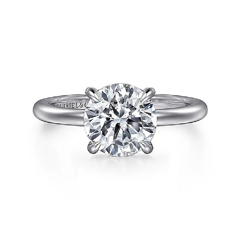 round diamond engagement rings-14K White Gold 'Ali' Round Diamond Engagement Ring