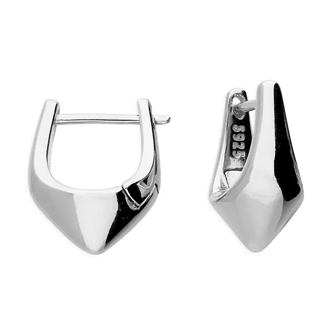 women’s silver earrings-Sterling Silver Pointed Statement Huggie Earrings