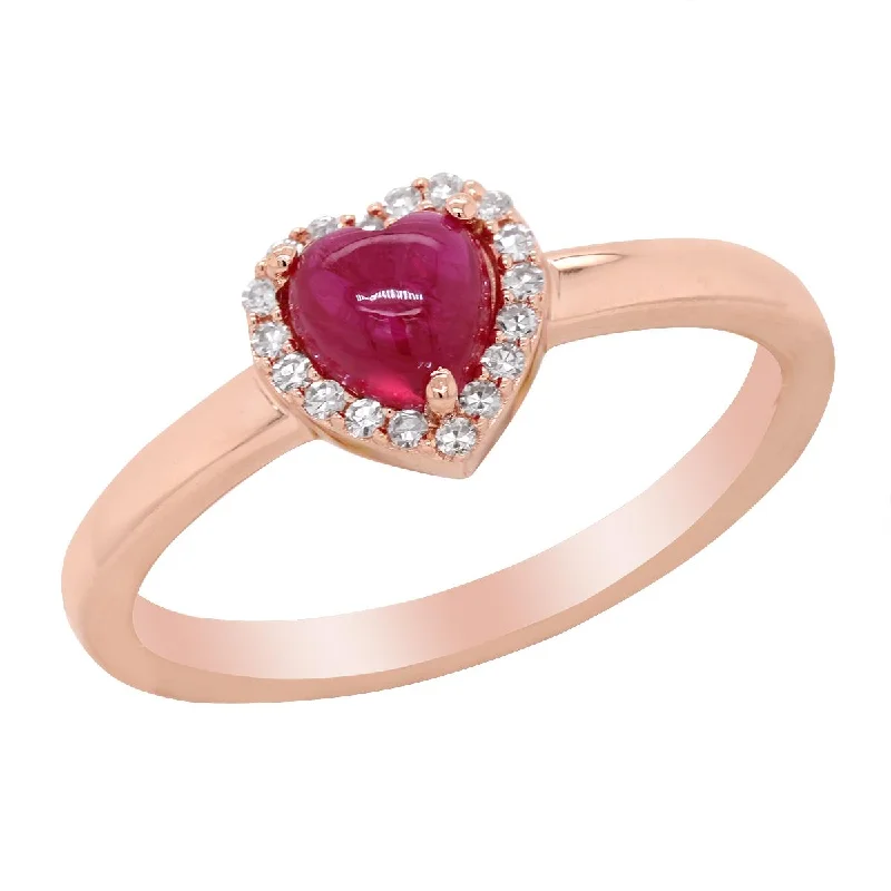 modern ladies rings-ROSE GOLD FASHION RING WITH HEART SHAPED CABOCHON