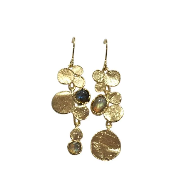 stud earrings with colored stones-18ct Gold Vermeil & Labradorite Asymmetrical Earrings