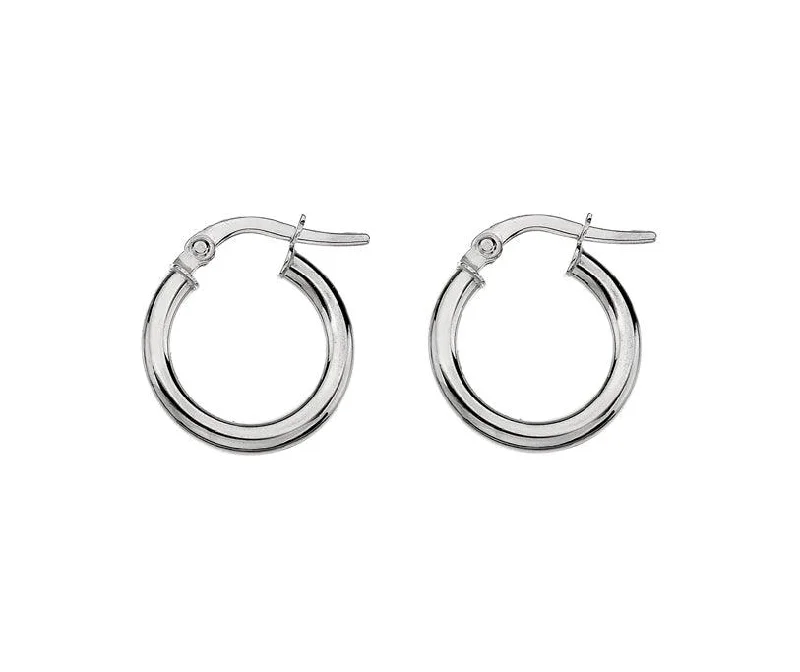 stackable earrings for ladies-9ct White Gold 10mm Round Hoop Earrings