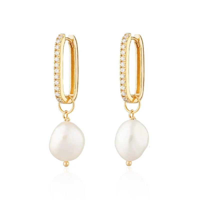 drop earrings for women-Scream Pretty Hannah Martin Sparkle Oval Hoop Earrings with Baroque Pearls