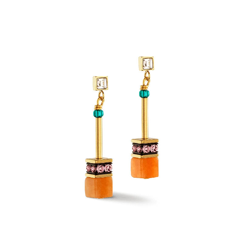 women’s rose gold stud earrings-Coeur De Lion GeoCUBE® Iconic Nature Gold Multicolour Crystal Earrings