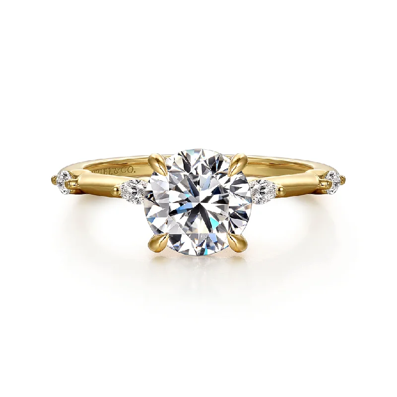 stylish engagement rings for modern brides-14K Yellow Gold 'Marline' Classic Round Diamond Engagement Ring