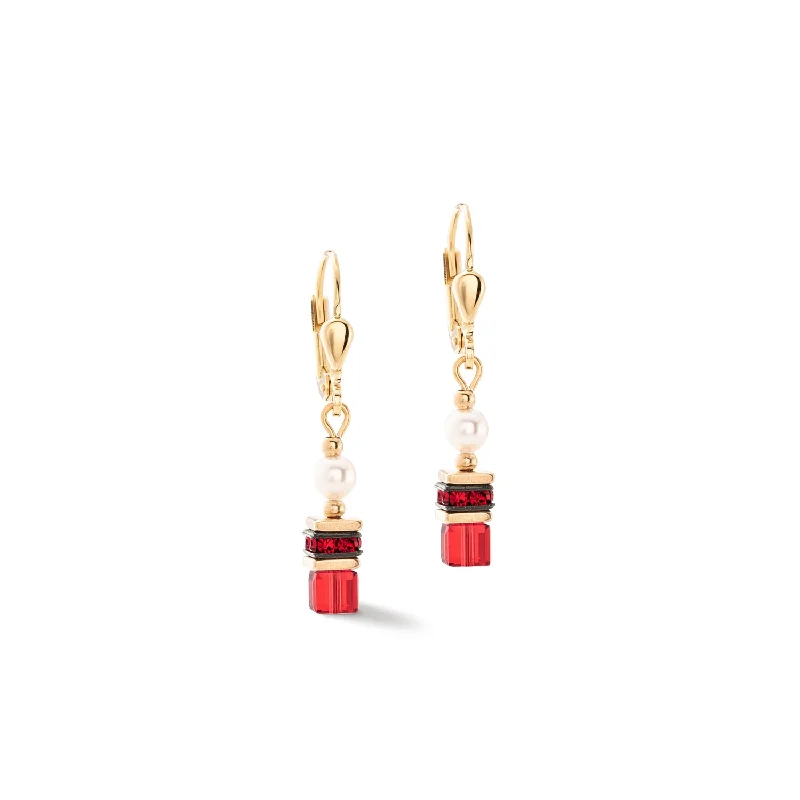 women’s gold hoop earrings-Coeur De Lion Sparkling Princess Gold Red Earrings