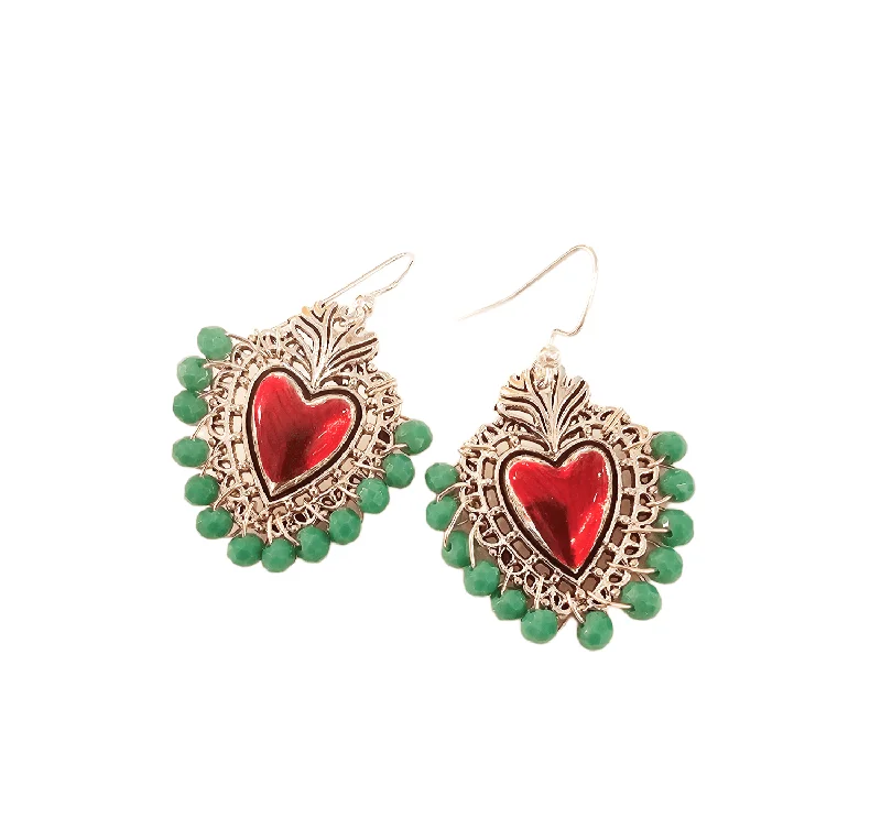 ladies chandelier earrings-Sacred Heart Turquoise Crystal Earrings