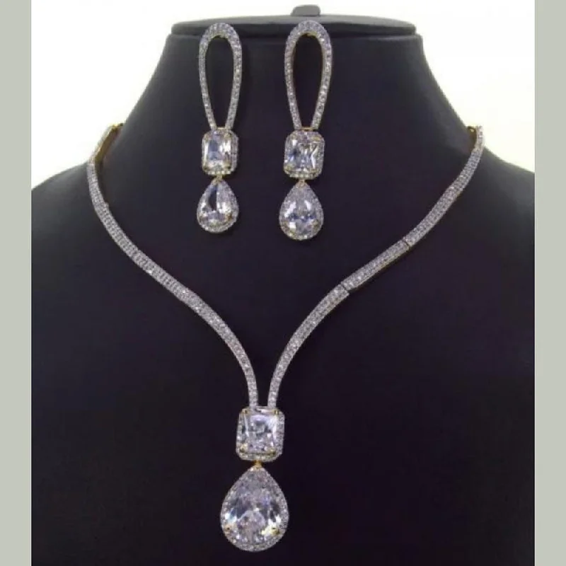 elegant diamond necklaces for women-Manisha Jewellery Silver Plated AD Stone Necklace Set