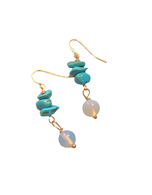 emerald earrings for ladies-Turquoise Opalite Drop Earrings