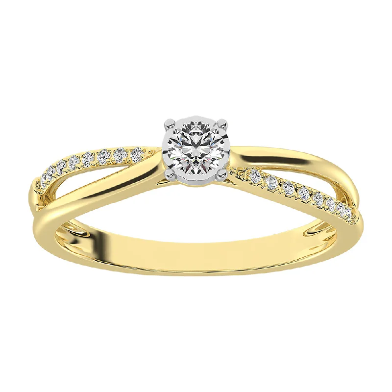 platinum wedding bands for ladies-10K Yellow Gold 1/5 Ct.Tw. Diamond Promise Ring