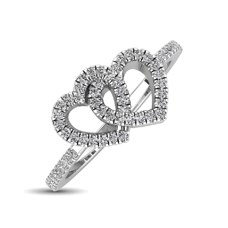 personalized ladies rings-10K White Gold 1/5 Ctw Diamond Double Heart Ring