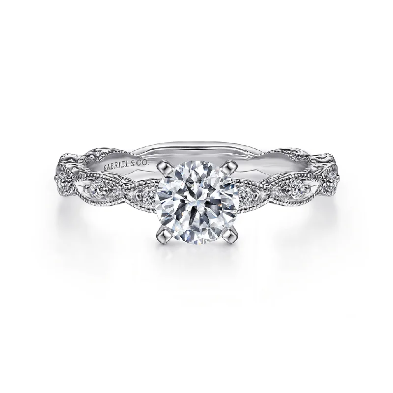 vintage engagement rings for ladies-14K White Gold 'Sadie' Vintage Inspired Round Diamond Engagement Ring