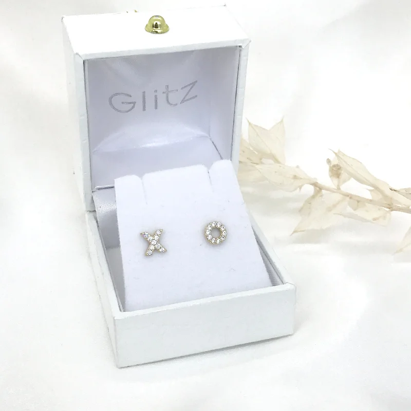 sterling silver earrings with diamonds-10k Gold XO Stud Earrings with CZ