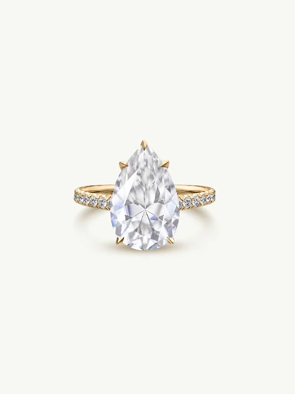 vintage engagement rings for ladies-Safaa Pear-Shaped Brilliant Cut White Diamond Engagement Ring In 18K Yellow Gold