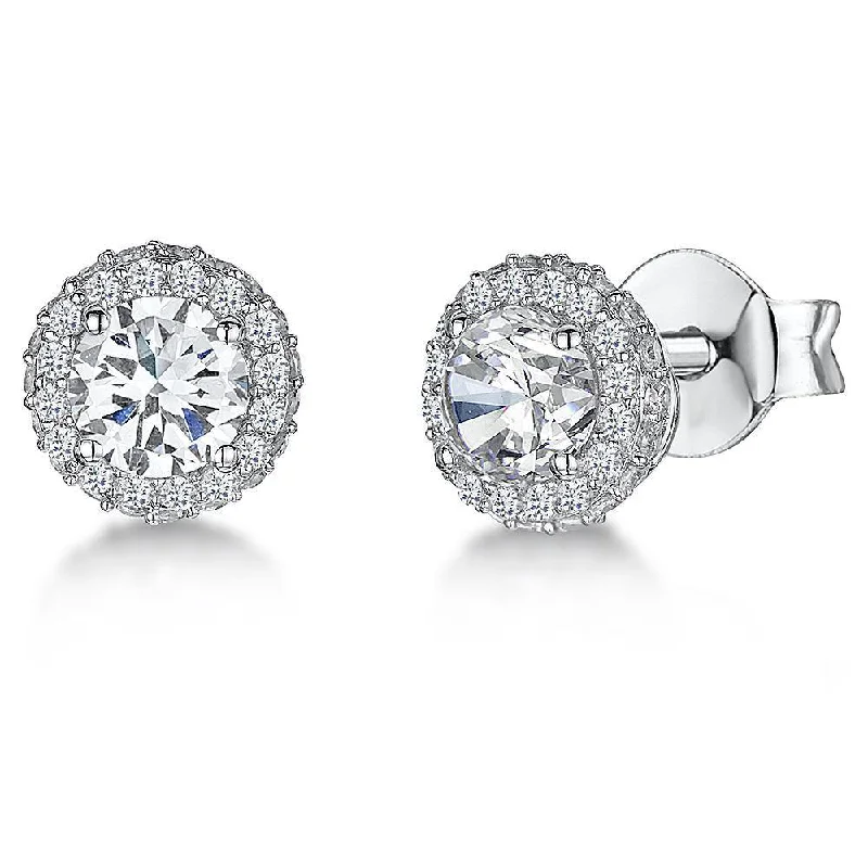 women’s sparkling earrings-Pavé Cubic Zirconia Round Stud Earrings