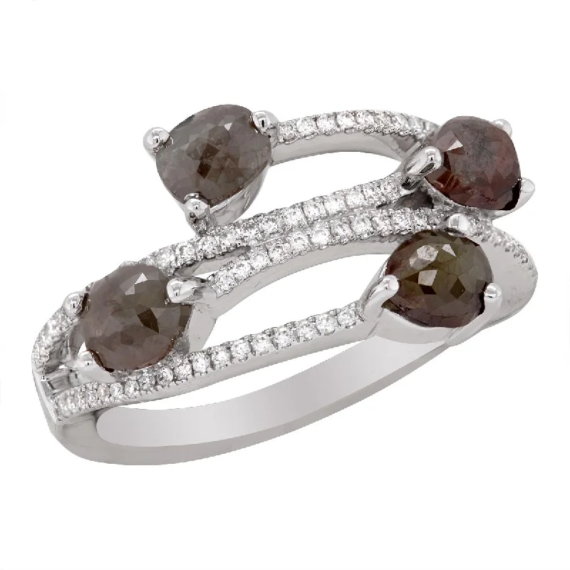 ladies rings with sapphires-WHITE GOLD FASHION RING WITH 4 COGNAC COLORED FACETED ROUGH DIAMONDS, .20 CT TW