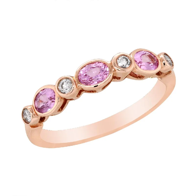 oval cut ladies rings-ROSE GOLD FASHION RING WITH OVAL PINK SAPPHIRE AND ROUND DIAMONDS, .11 CT TW