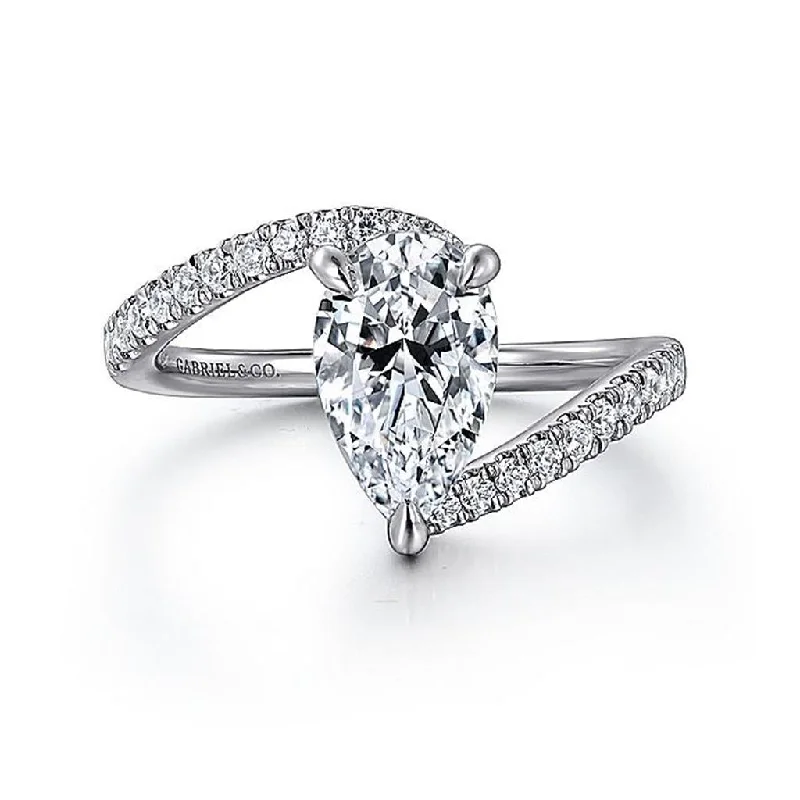 ladies engagement rings with emerald-cut diamonds-14K White Gold 'Leina' Bypass Pear Diamond Engagement Ring