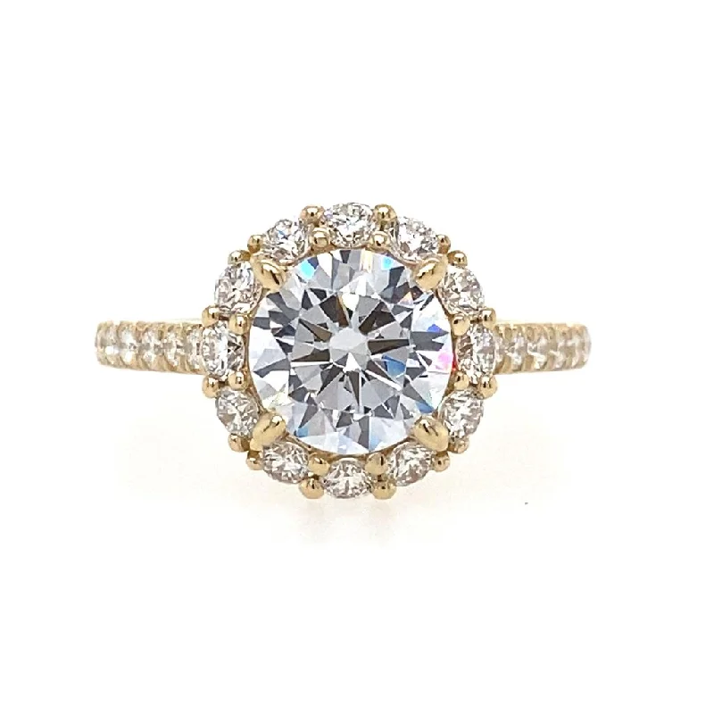 unique engagement rings for ladies-14K Yellow Gold 'Charmaine' Halo Round Diamond Engagement Ring