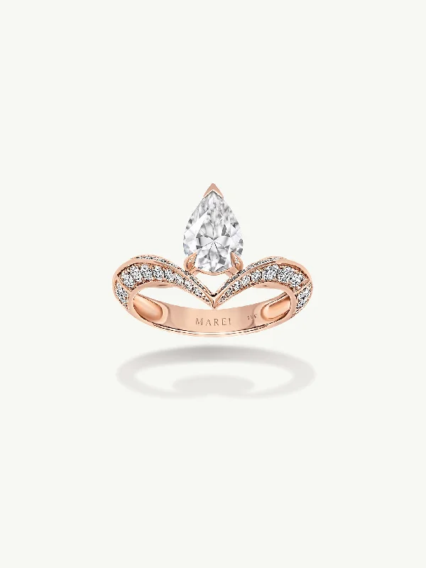 unique two-tone engagement rings for women-Dorian Floating Teardrop-Shaped Brilliant White Diamond Engagement Ring In 18K Rose Gold