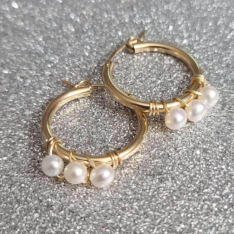 birthstone earrings for ladies-Pearl Hoop Earrings