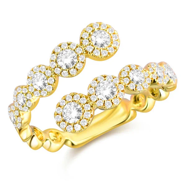 oval-shaped diamond ladies rings-14K Yellow Gold Diamond Halo Bypass Ring