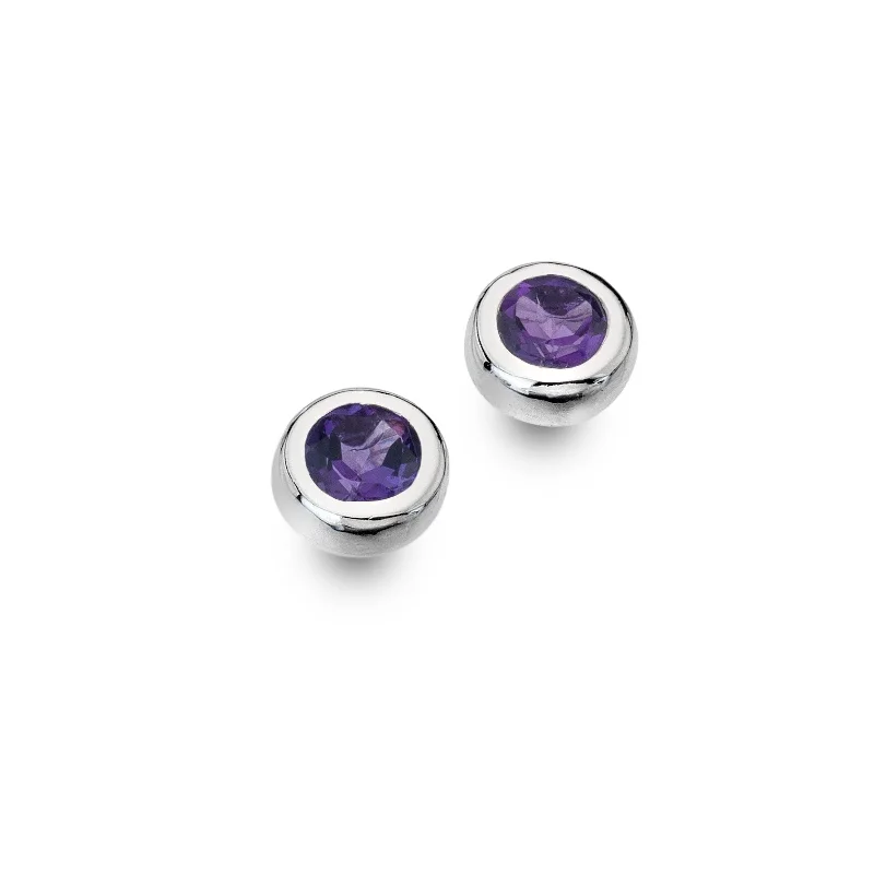 beautiful drop earrings for ladies-Sterling Silver and Amethyst Round Stud Earrings