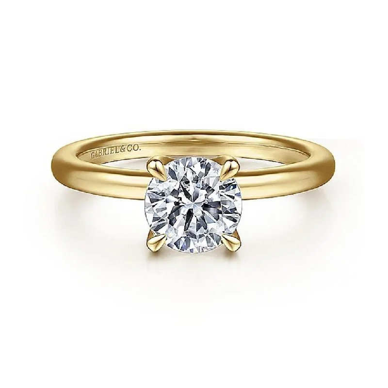 women’s diamond engagement rings with sapphires-14K Yellow Gold 'Evelynn' Hidden Halo Round Diamond Engagement Ring