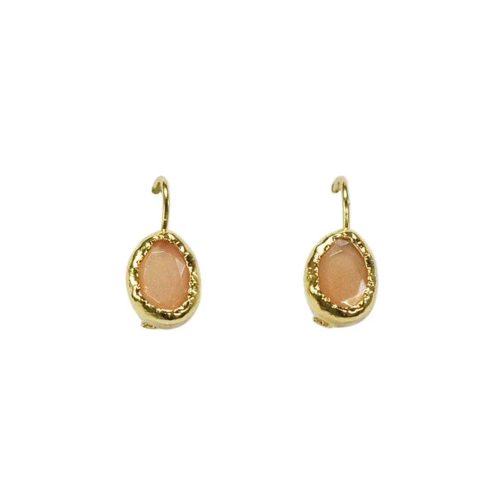 delicate earrings for women-Gold Pink Moonstone Teardrop Drop Earrings