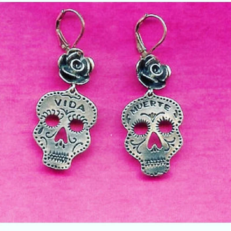 fashion drop earrings for ladies-Rose Vida y Muerte Earrings