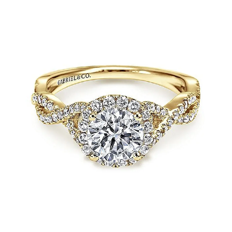 women’s engagement rings with side stones and diamonds-14K Yellow Gold 'Marissa' Halo Round Diamond Engagement Ring