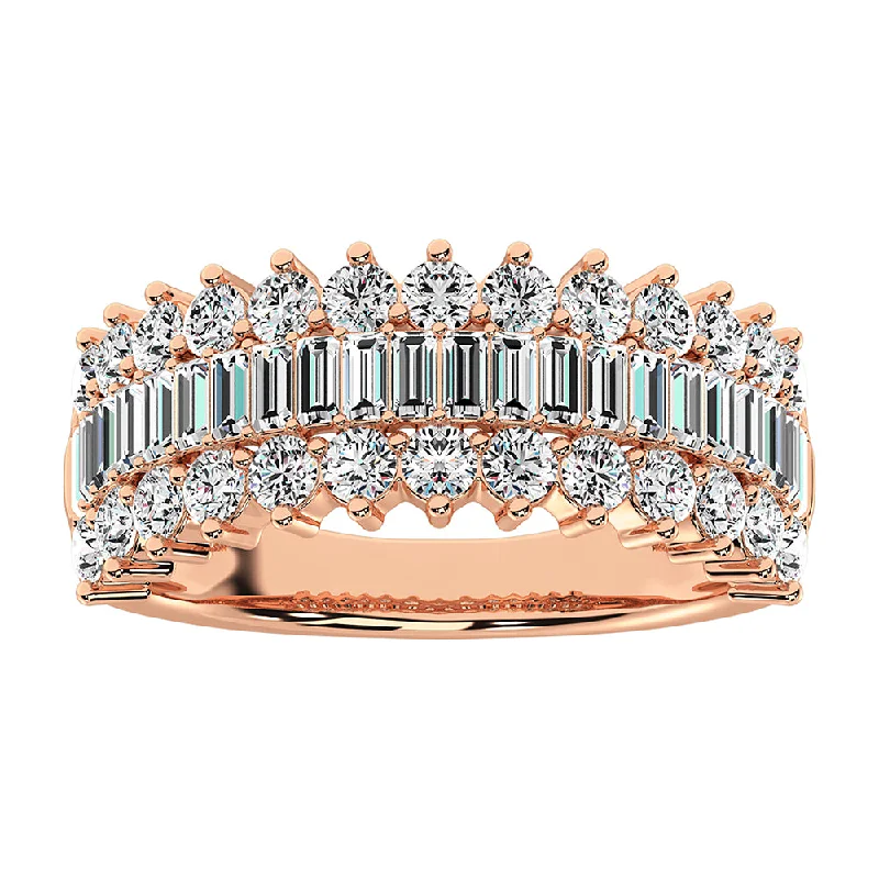 ladies rings with birthstones-14K Rose Gold 1 1/2 Ct.Tw. Diamond Round and Baguette Set Fashion Band