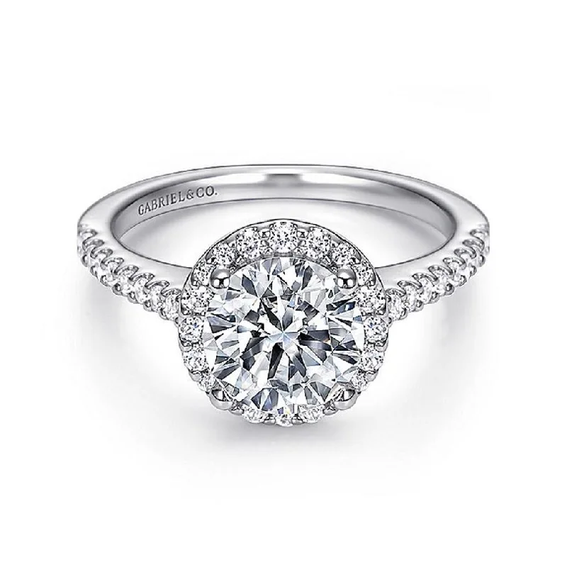 women’s engagement rings with fancy cut diamonds-14K White Gold 'Carly' Halo Round Diamond Engagement Ring