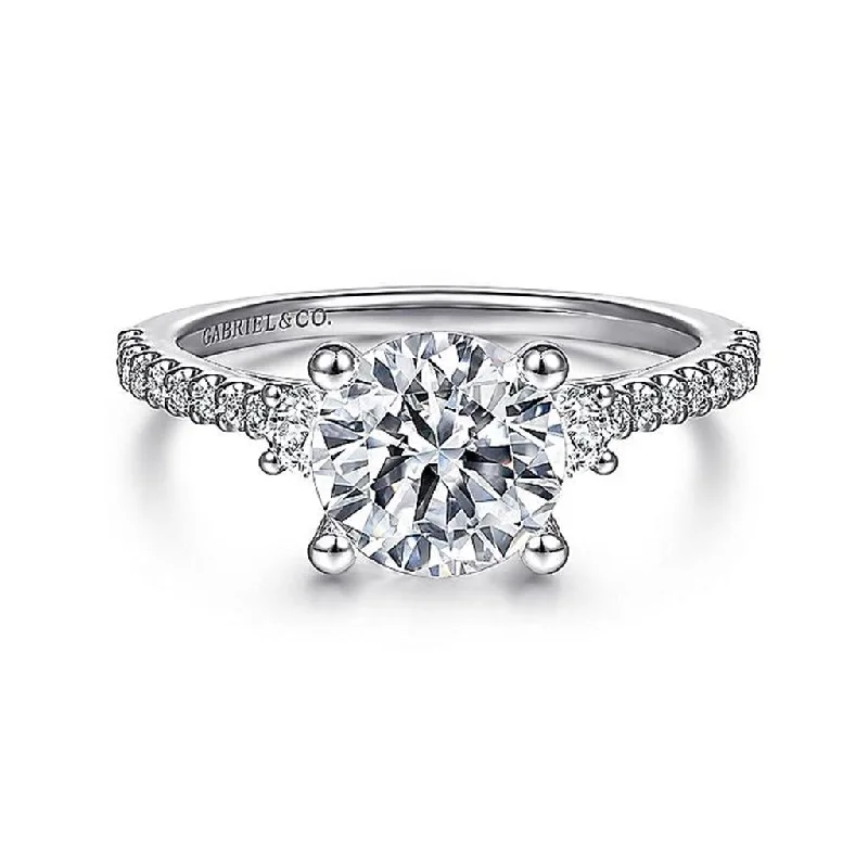 women’s engagement rings with pear-shaped diamonds-14K White Gold 'Chantal' Three Stone Round Diamond Engagement Ring