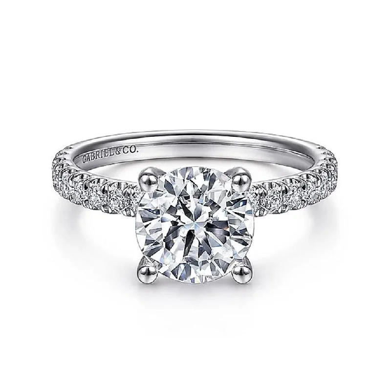 vintage engagement rings for ladies-14K White Gold 'Amira' Round Diamond Engagement Ring