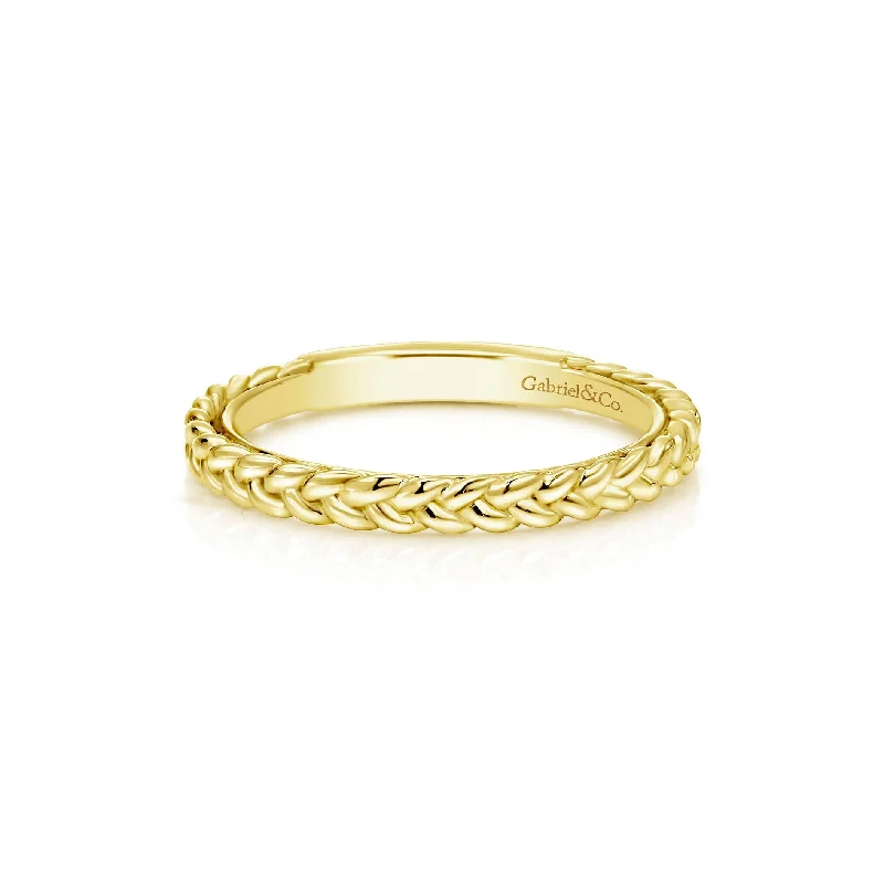 gold ladies rings-14K Yellow Gold Braided Stackable Band