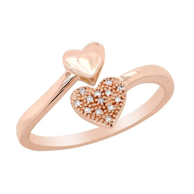 sterling silver ladies rings-ROSE GOLD DOUBLE HEART FASHION RING WITH DIAMONDS, .05 CT TW