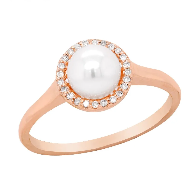 ladies rings with rose quartz-ROSE GOLD AND PEARL FASHION RING, .08 CT TW