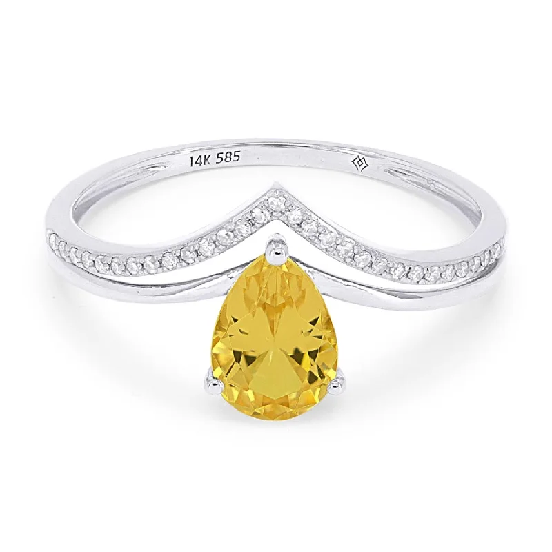 colorful gemstone ladies rings-WHITE GOLD FASHION RING WITH PEAR SHAPED CITRINE, .07 CT TW