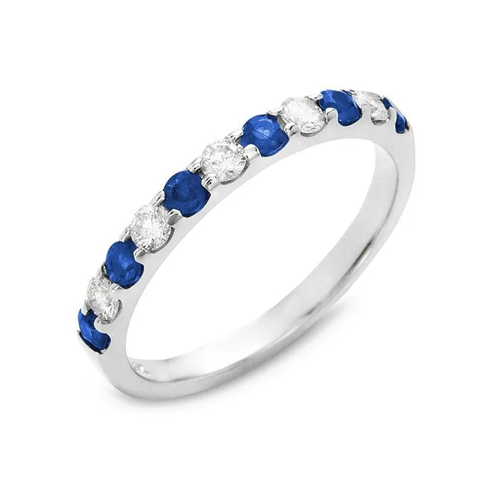 ladies rings with diamonds and sapphires-SAPPHIRE AND DIAMOND STACKABLE ANNIVERSARY RING .50 ct tw