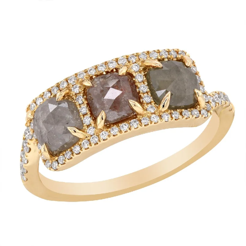 vintage style ladies rings-YELLOW GOLD FASHION RING WITH CHAMPAGNE AND COGNAC COLORED FACETED ROUGH DIAMONDS, .19 CT TW