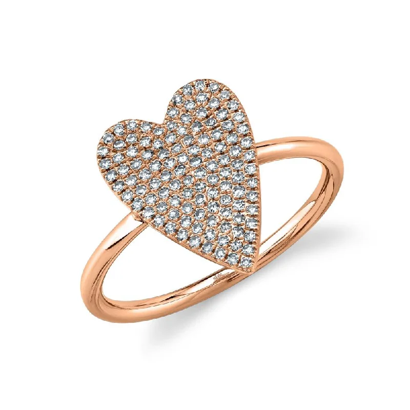 birthstone ladies rings-14K Rose Gold Diamond Pave Medium Heart Ring