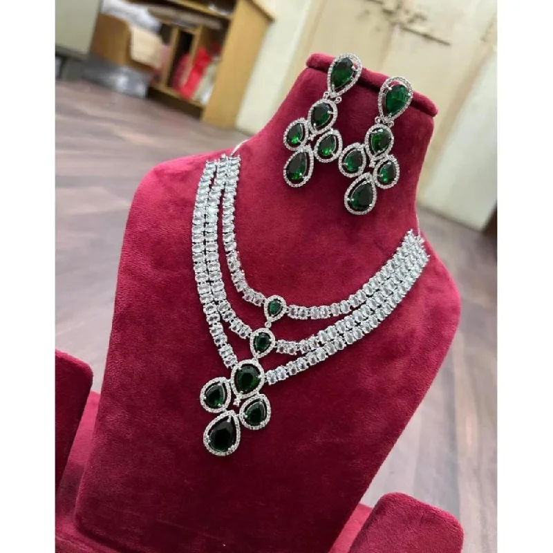 women’s choker necklaces-Akruti Collection Silver Plated AD Necklace Set