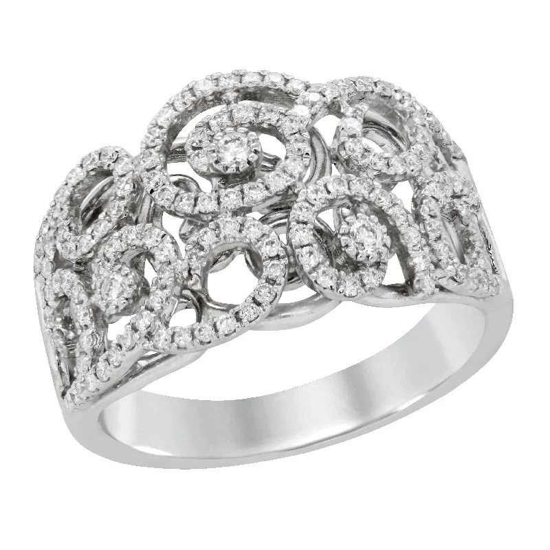 sterling silver rings for ladies-WHITE GOLD STATEMENT RING WITH 127 ROUND CUT DIAMONDS, 1.00 CT TW