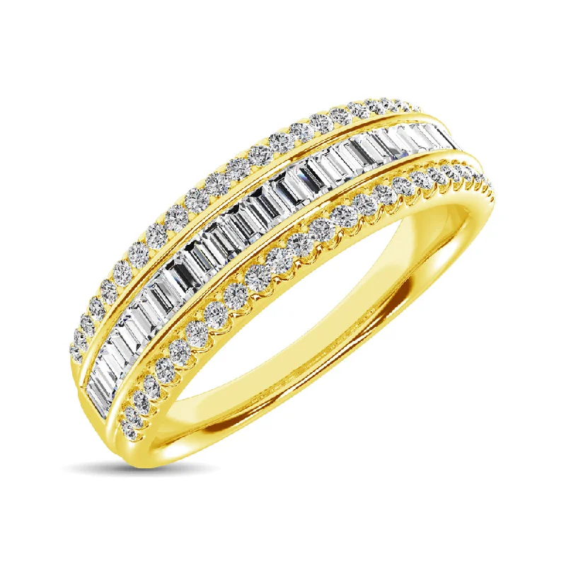 vintage wedding rings for ladies-14K Yellow Gold Round and Baguette Diamond 2/5 Ct.Tw. Anniversary Band