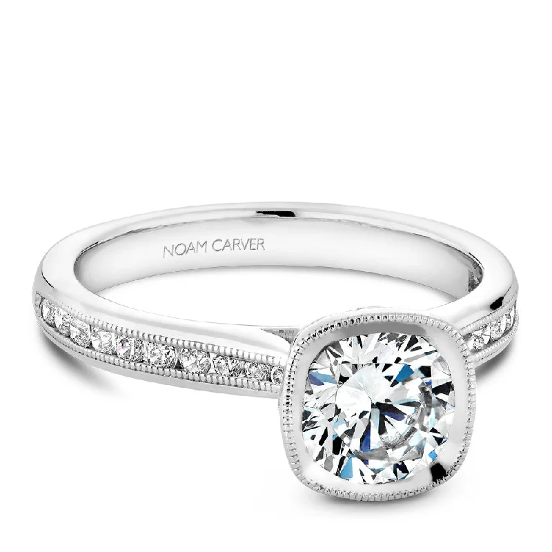 affordable wedding and engagement rings-Noam Carver Cushion Shaped Bezel Top Micropavé Diamond Engagement Ring B145-13A