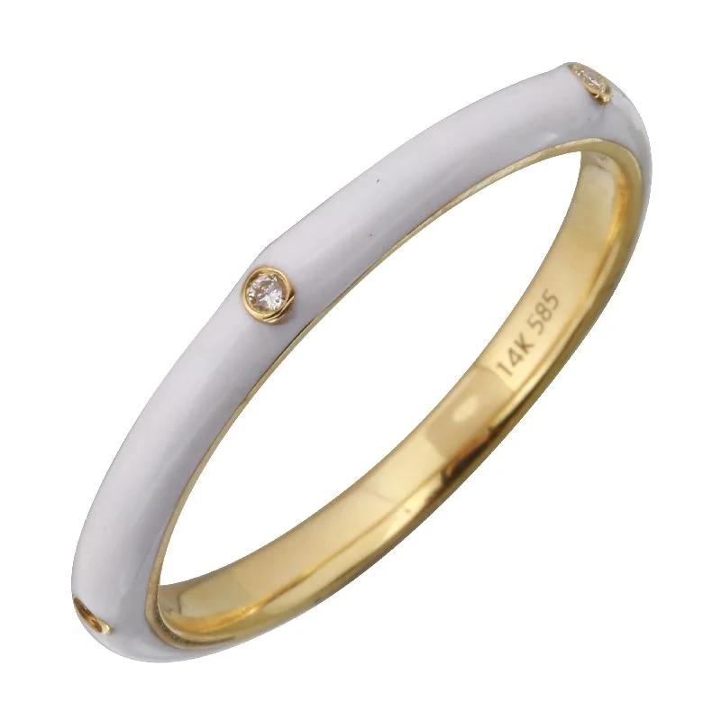 personalized birthstone rings for ladies-14k Yellow White Enamel & Diamond Ring