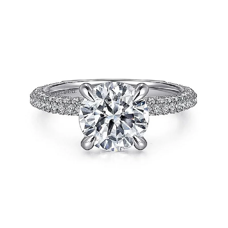 women’s gold engagement rings with diamonds-14K White Gold 'Xenia' Round Diamond Engagement Ring