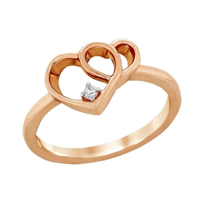 classic gold rings for ladies-ROSE GOLD INTERLOCKING HEART RING WITH DIAMOND, .02 CT TW